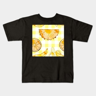 yellow, square, pineapple, banana, yellow, orange, juicy, fruit, glitter, gold, summer, pattern, funny, sunny Kids T-Shirt